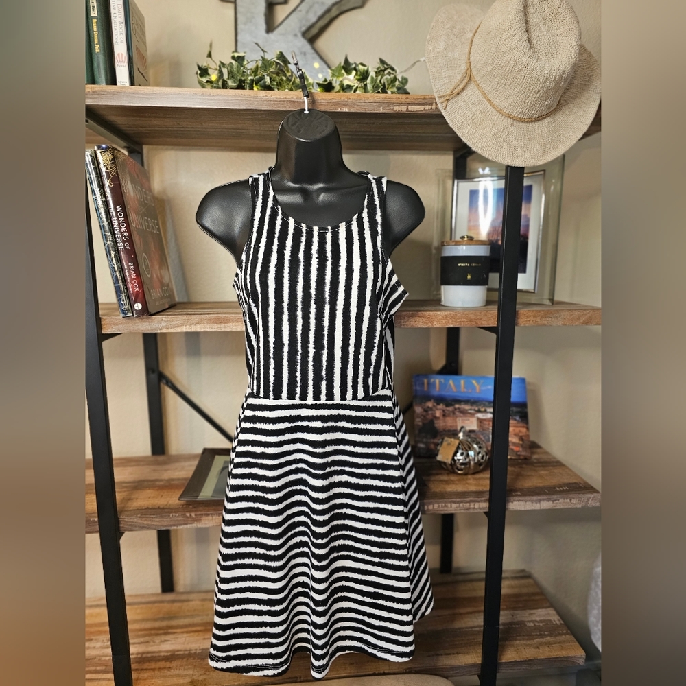 H&M Womens Black And White Fit & Flare Zebra Dress- Size Small